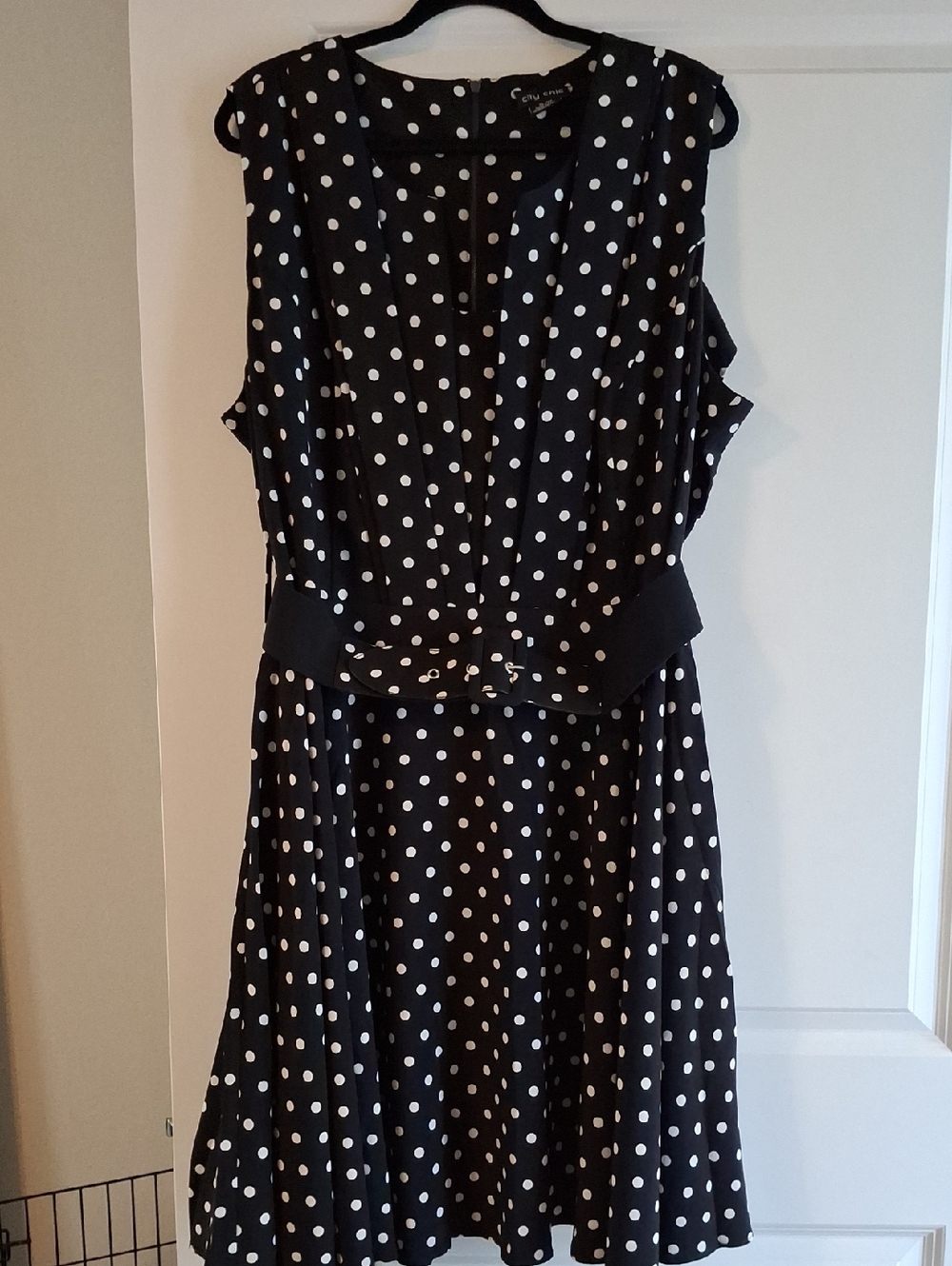 City Chic Black and White Polka Dot Dress With Belt